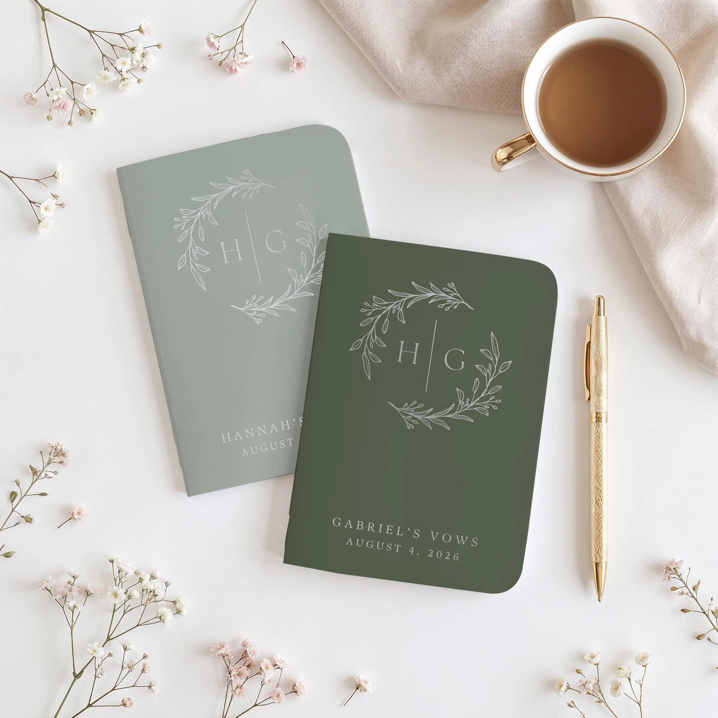 Wreath Monogram Wedding Vow Book Set
